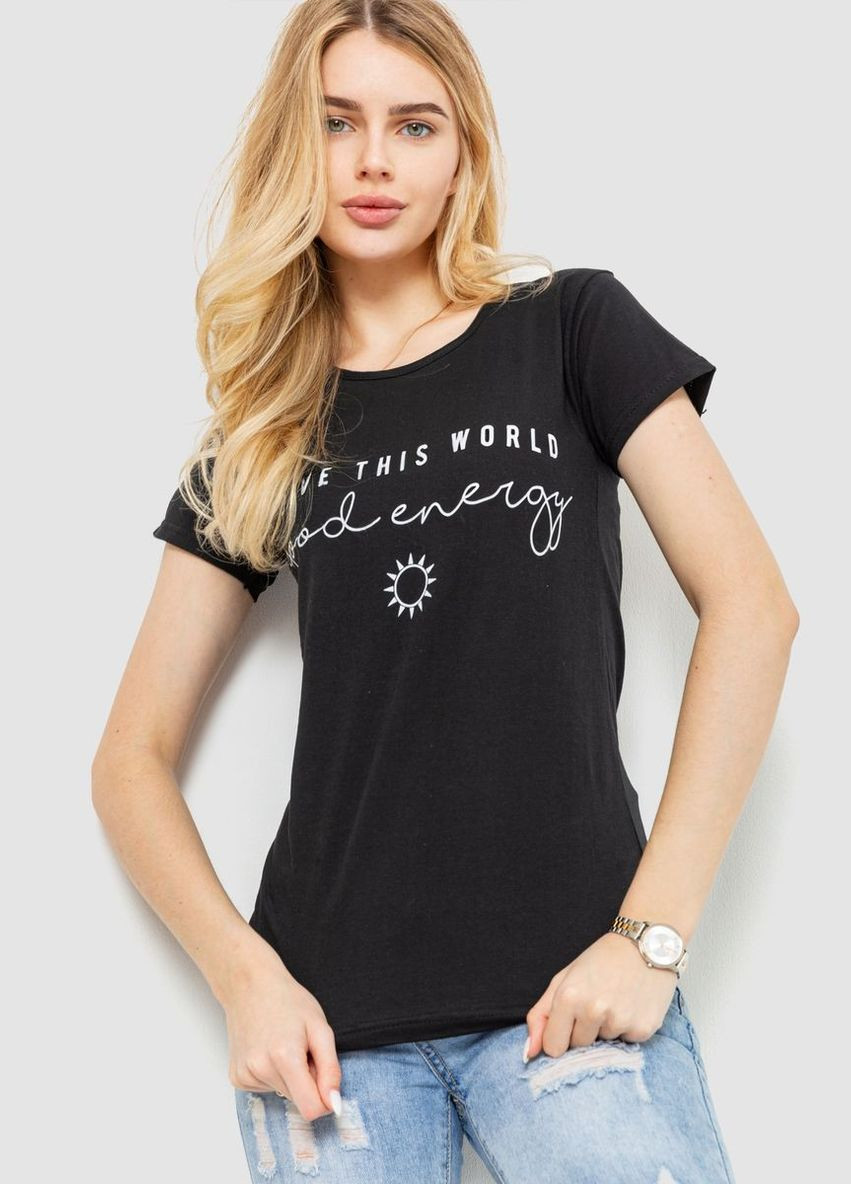 Футболка жіноча з принтом, колір чорний, Ager - (279537597)