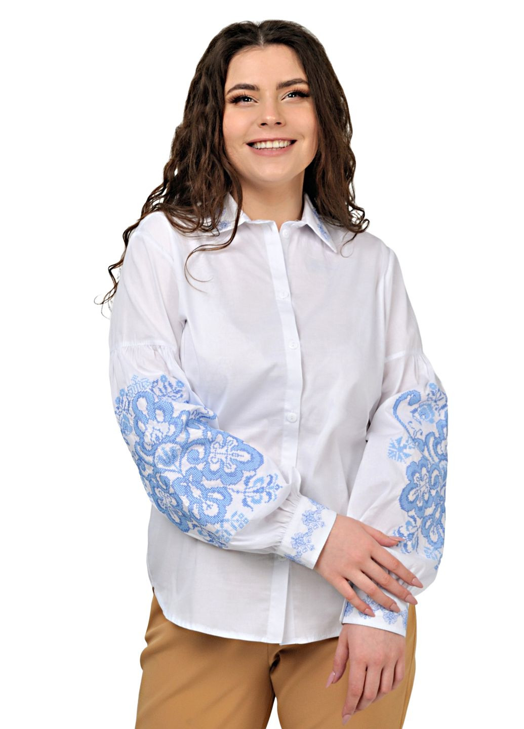 Жіноча котонова сорочка (біла з блакитною вишивкою) Golfstream (285813989)