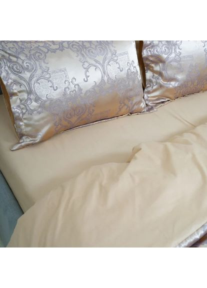 Постільна білизна євро Сатин Жаккард 2432-E 220х200 см золотий беж Tiare (366574566)