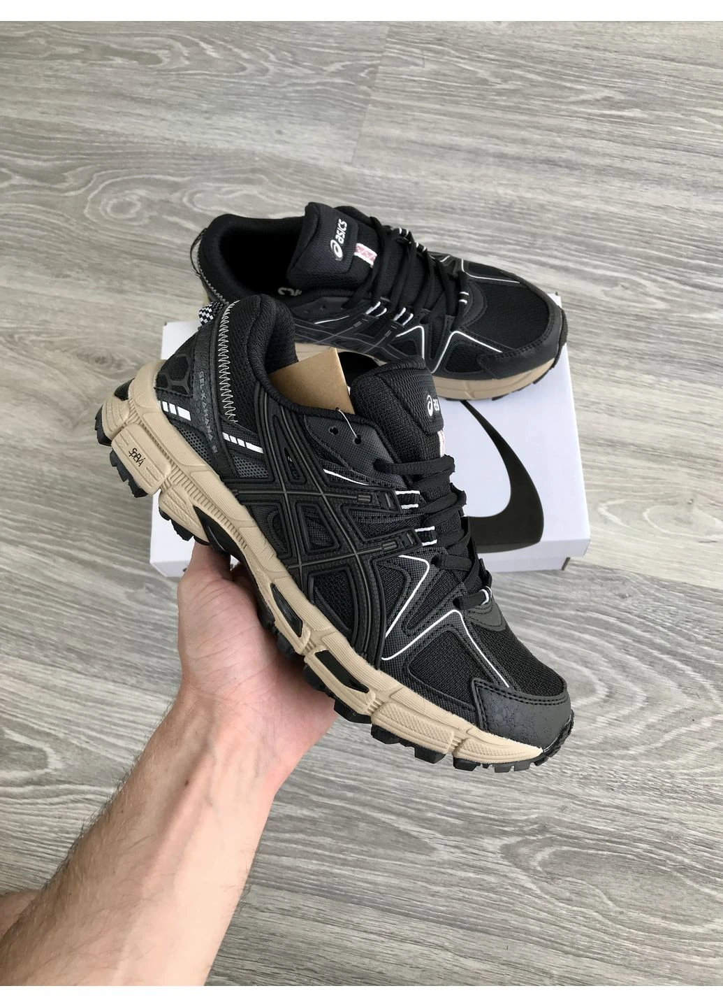 Чорні кросівки чоловічі asics gel-kahana 8 black beige | асікс гель кахана 8 чорні демісезон No Brand