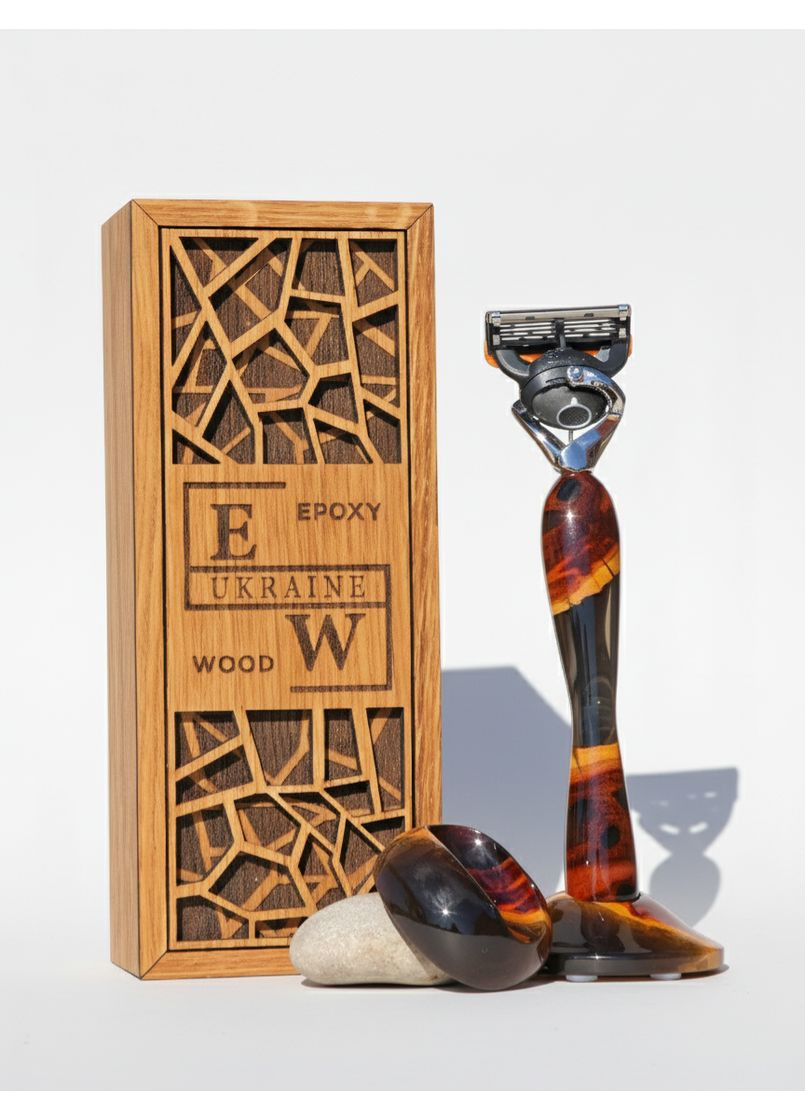 Набір подарунковий Станок для гоління Напівпрозорий графітовий Коробка без смоли EpoxyWood Ukraine (361205577)
