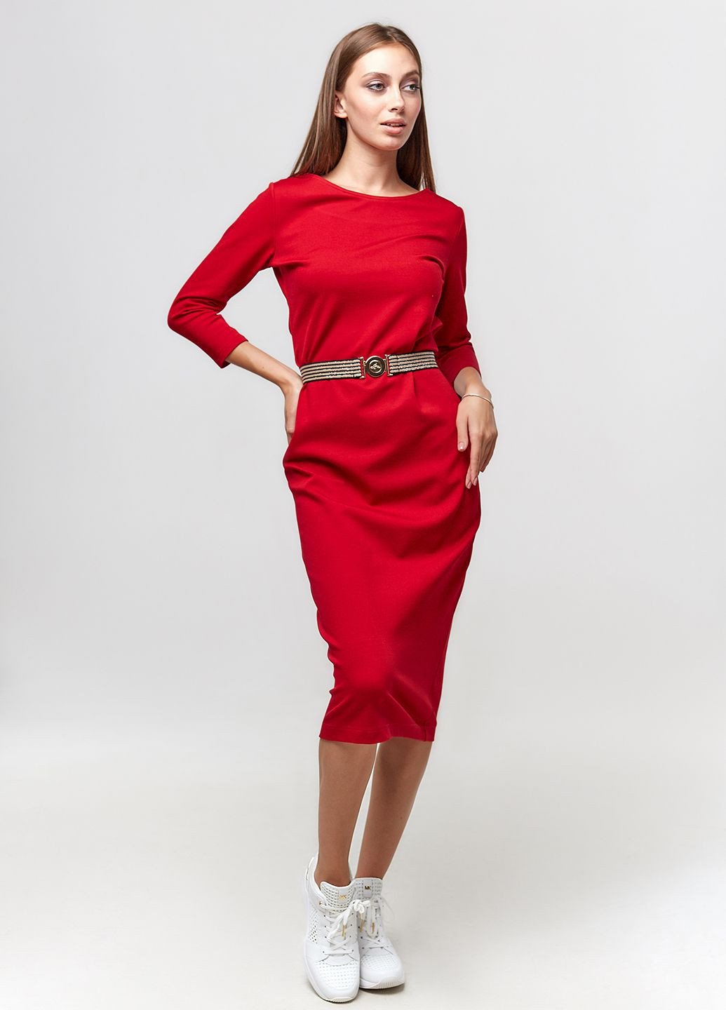 Червона кежуал сукня з трикотажу в рубчик ORA однотонна