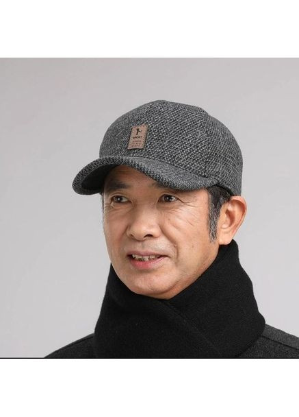 Чоловіча зимова бейсболка з вухами темно-сіра, тепла шерстяна кепка One Size універсальна, стильна зимова кепка No Brand (362961372)