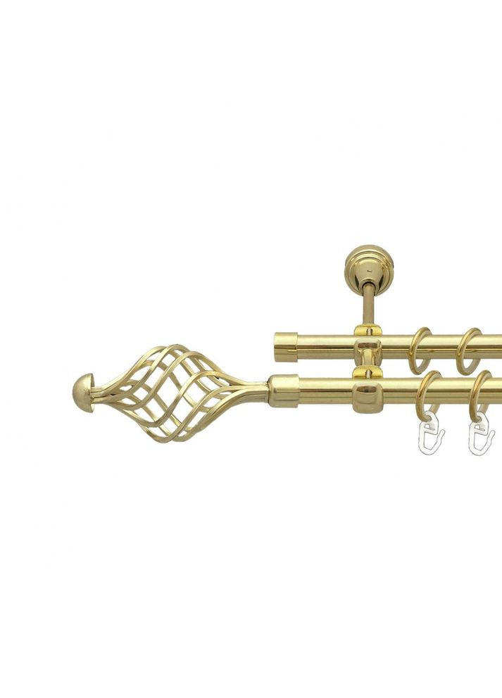 Карниз Арезо металевий дворядний відкритий гладка труба Золото 16\16 мм 300 см (00-00014182) ORVIT (300282050)