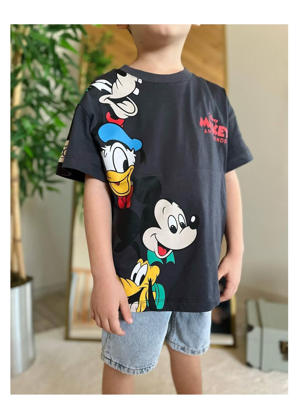 Серый летний комплект (футболка, джинсовые шорты) mickey mouse (микки маус) trw1604241 с шортами Disney Футболка+шорти