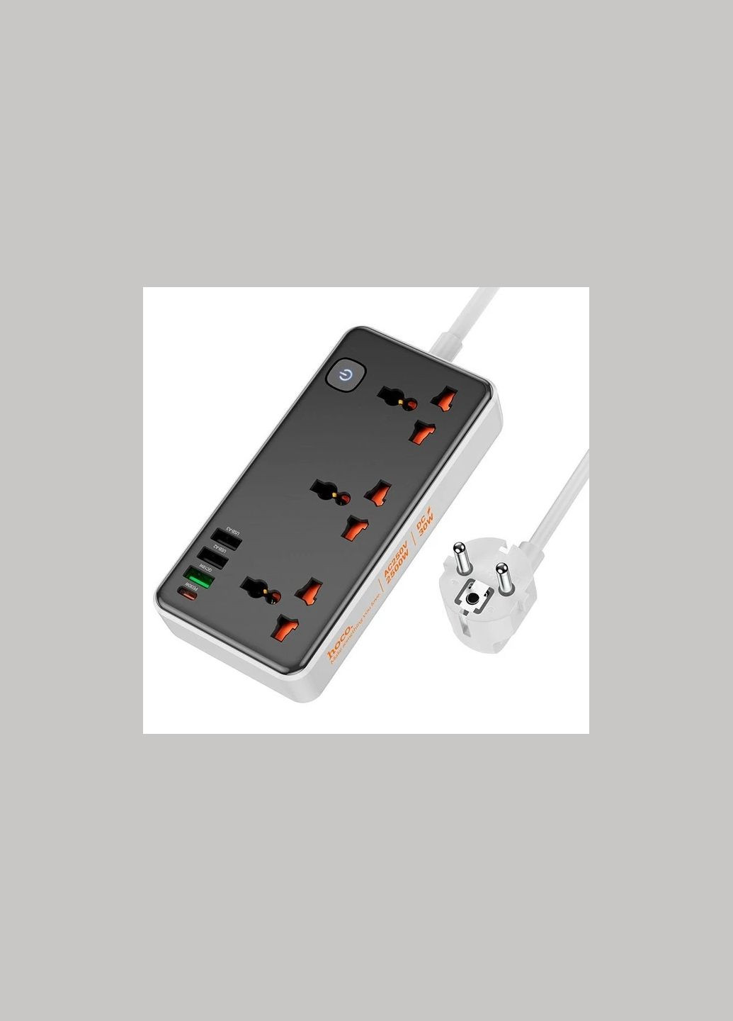 Удлинитель сетевой на 3 розетки AC8A |3USB/1Type-C PD/QC 3A/30W| Черный Hoco (336381061)
