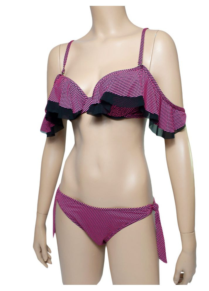 Сиреневый летний раздельный купальник с push-up и рюшами. модель 0282 арт.111 бандо, бикини, раздельный FUBA