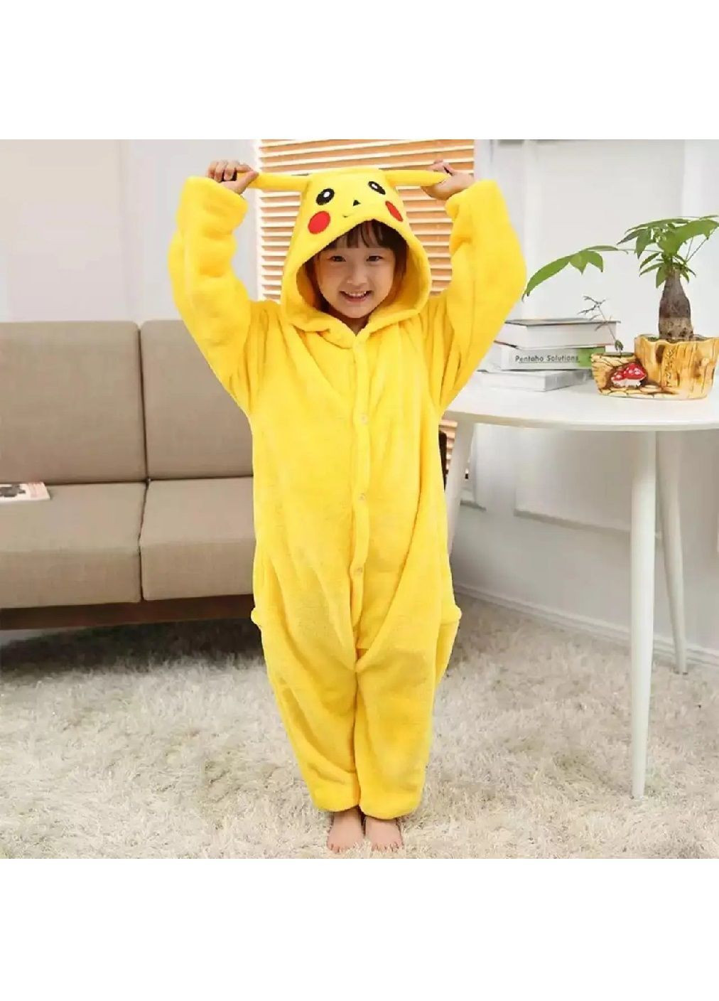 Дитячий кігурумі піжама з домашніми капцями для дітей дівчаток розмір піжами 130 розмір капців 30-31 (481556-Prob) Пікачу Unbranded (362746964)