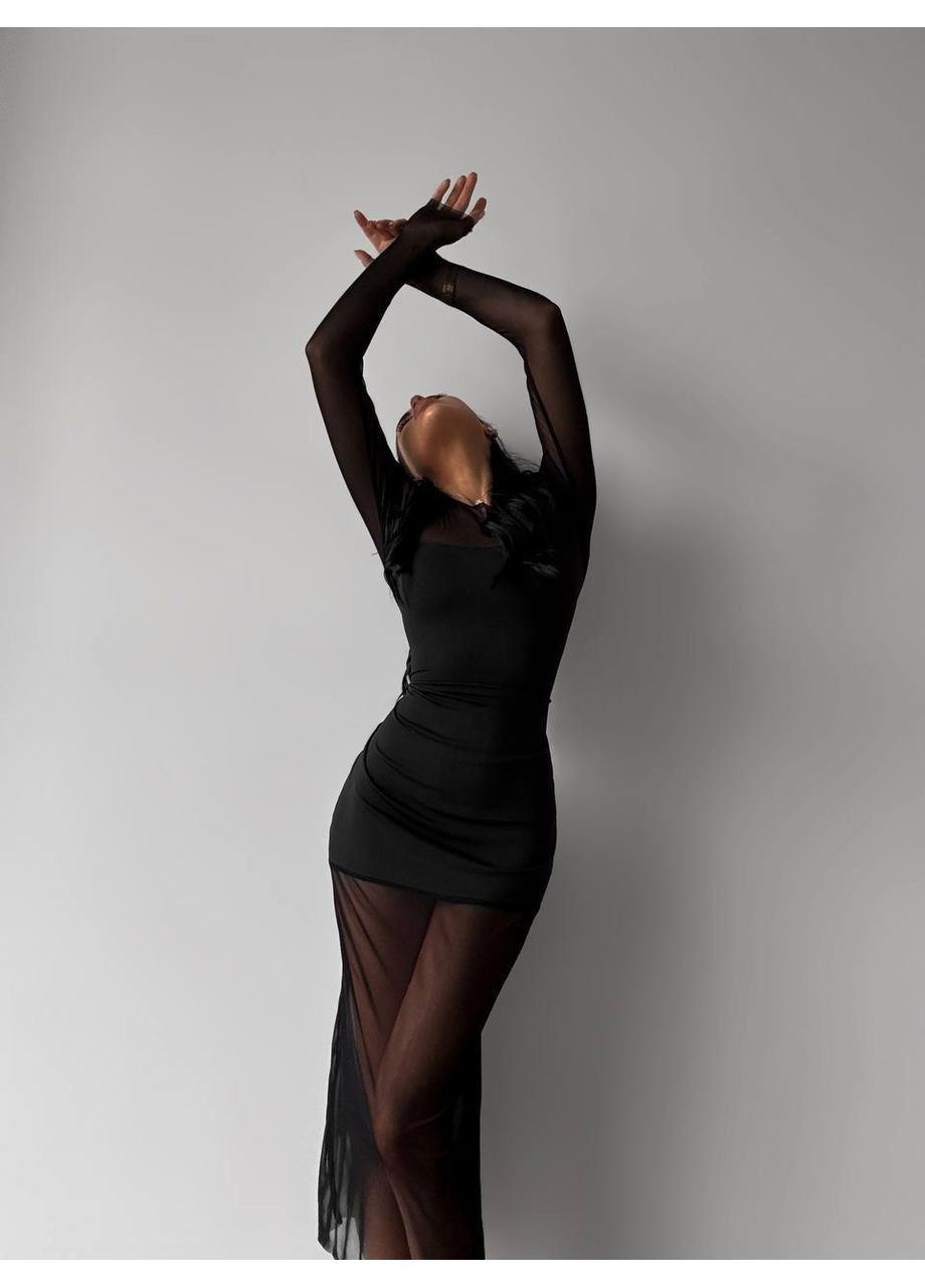 Чорна коктейльна, повсякденний, карнавальний, вечірня, ділова, кежуал жіноча сукня з сіточкою силуетна No Brand однотонна