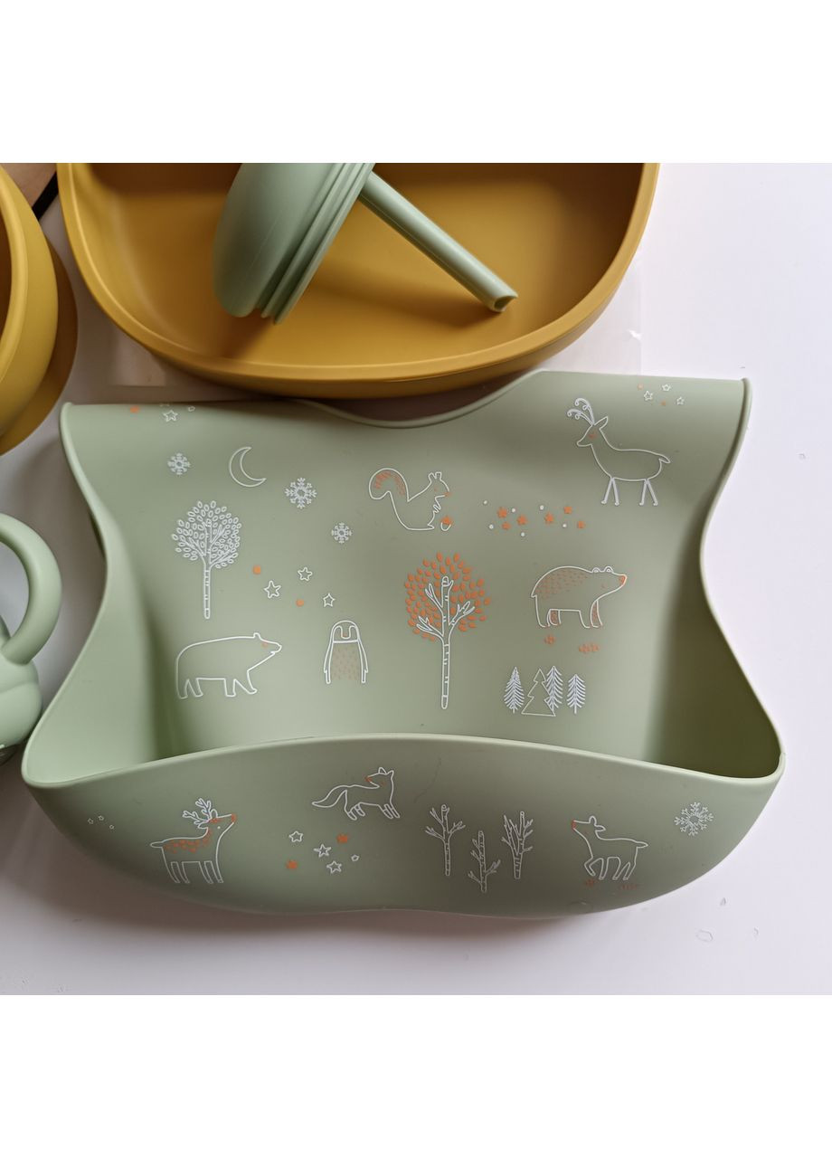 Набор детской силиконовой посуды для первого прикорма Горчица Оливка (0300) No Brand (368999948)