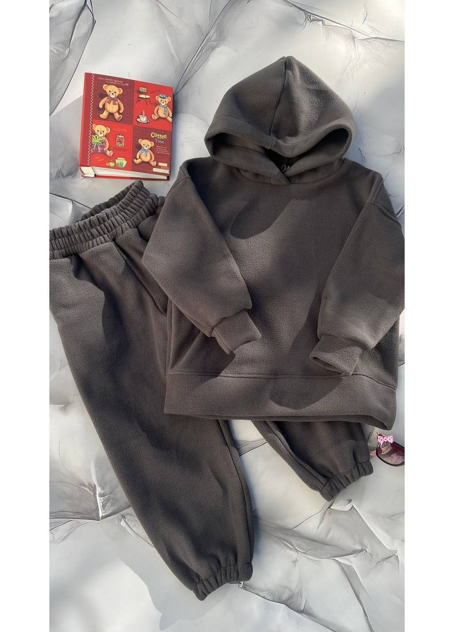 Графитовый зимний костюм детский теплый унисекс,двусторонний турецкий премиум флис полар,худы с капюшоном и брюки Україна