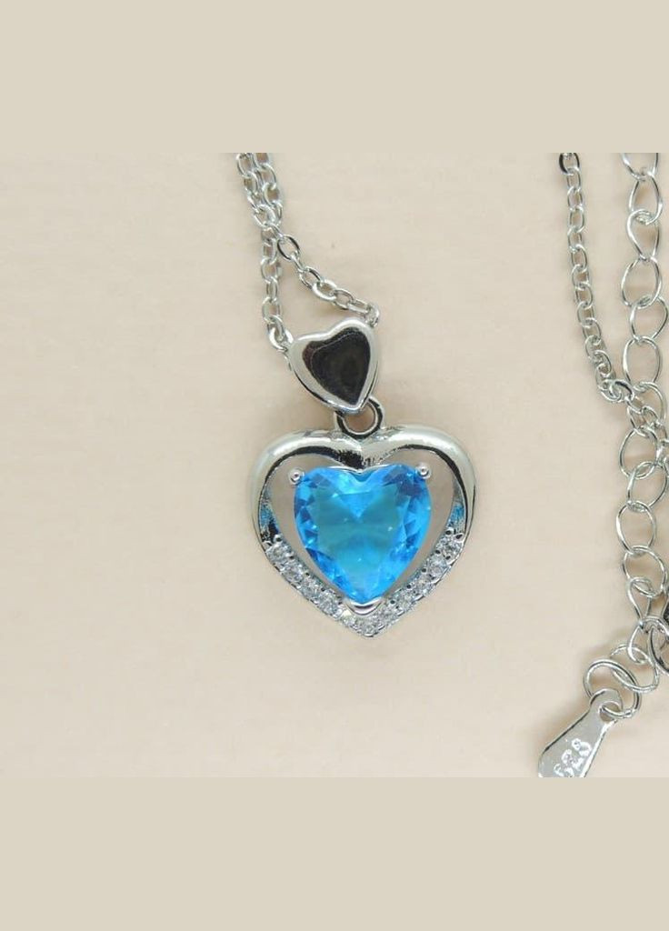 Кулон женский с цепочкой Вечное сердце воды кулон серебристый с синим камнем мед серебро Liresmina Jewelry (289361387)