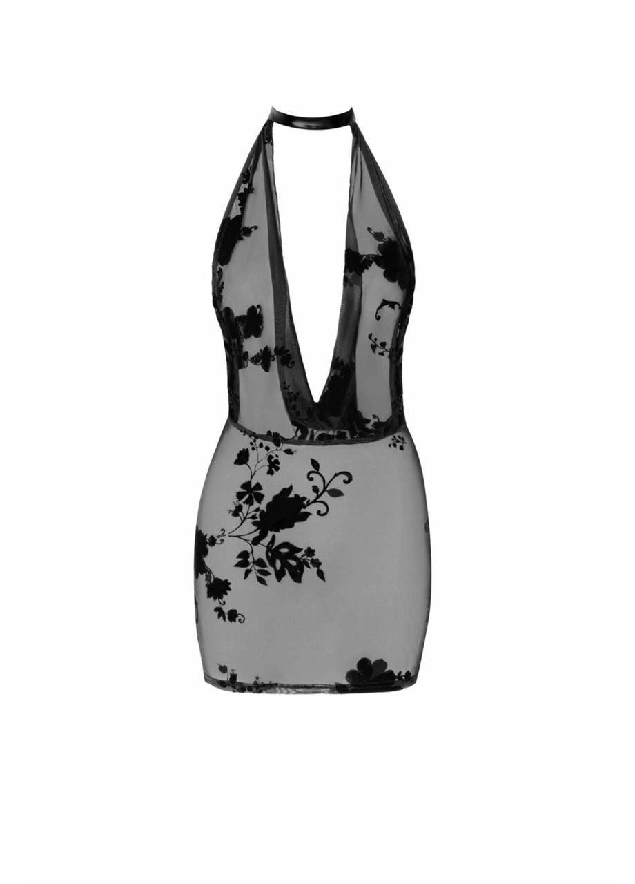 Чорна відвертий плаття noir f313 mythos mini flocked mesh dress з ювелірним ланцюжком зі страз в розмірі xl Handmade