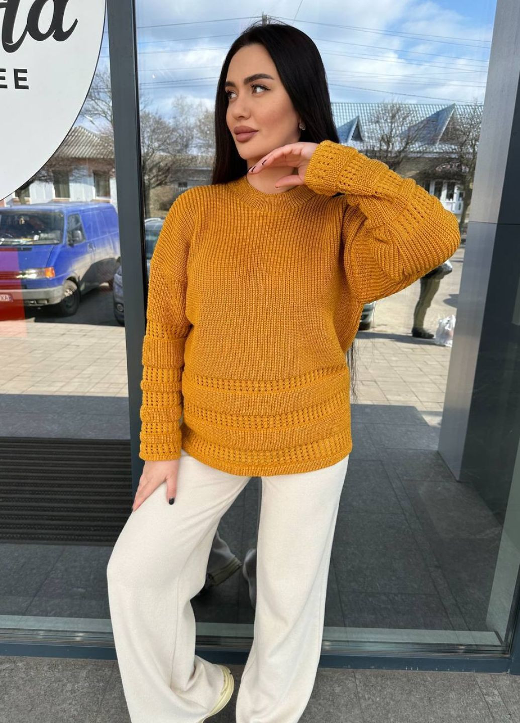 Горчичный демисезонный шерстяной свитер прямого кроя Allthings