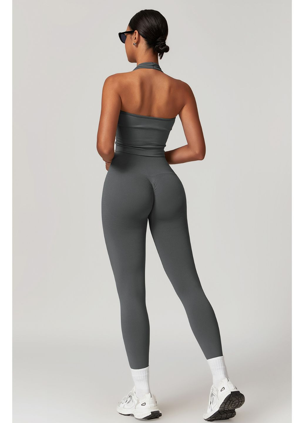 Серые демисезонные черные лосины гладкие с пушапом эффектом, леггинсы для спорта, йоги и фитнеса. Strunka