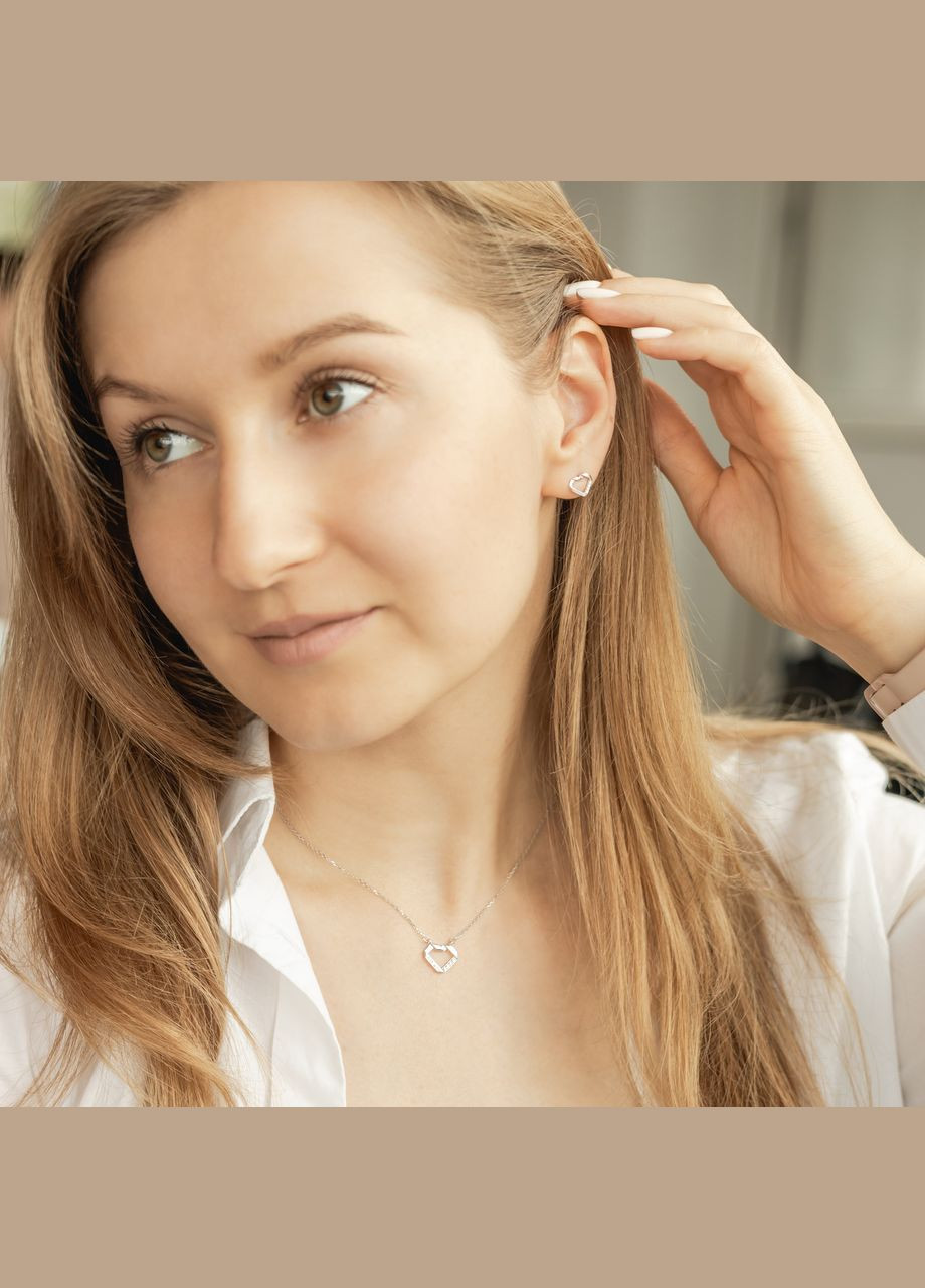 Кольє срібне Сердечко с написом LOVE та білими фіанітами No Brand (354710647)