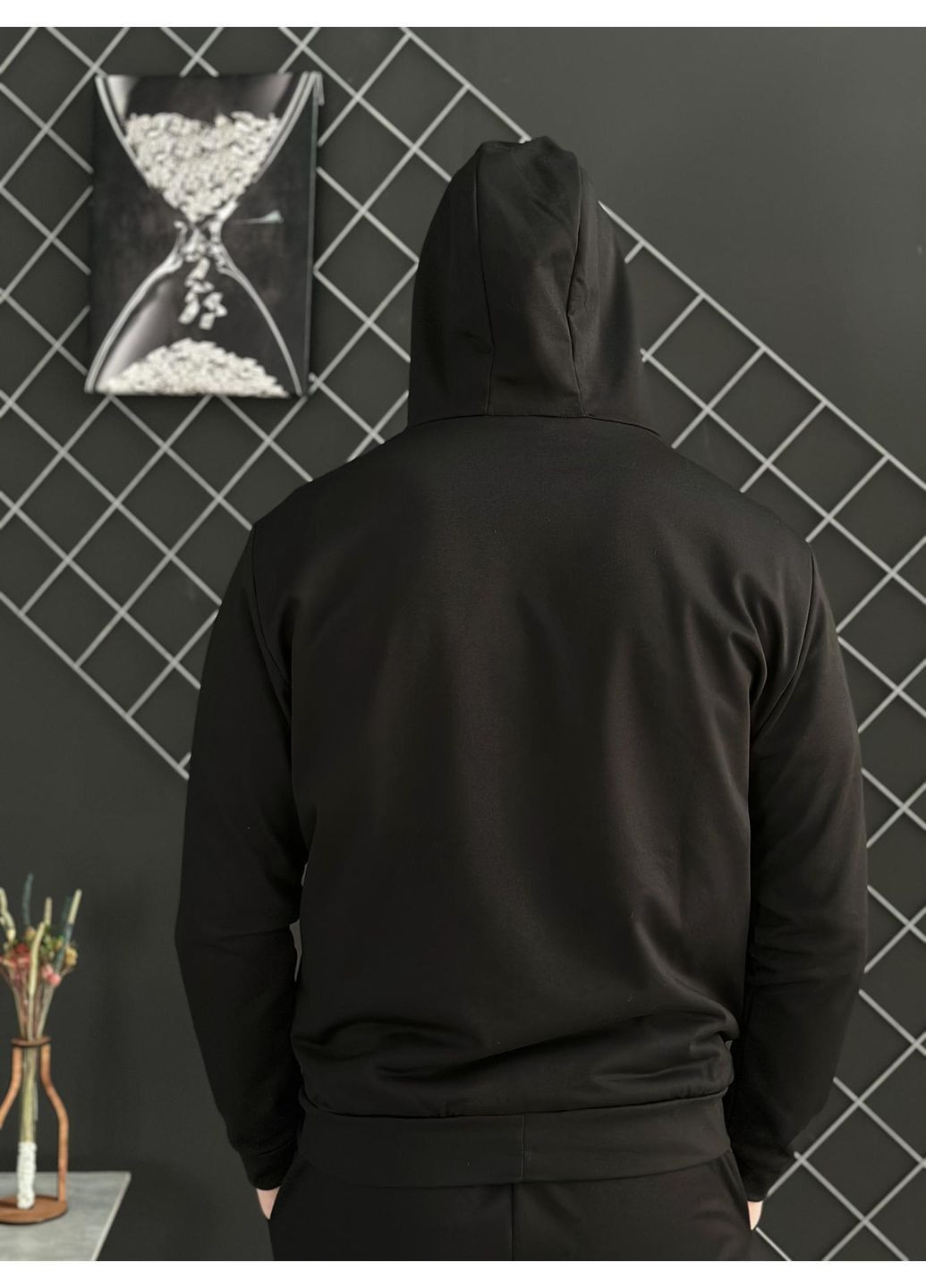 Мужская демисезонная кофта на змейке черная (двунитка) No Brand (369378593)