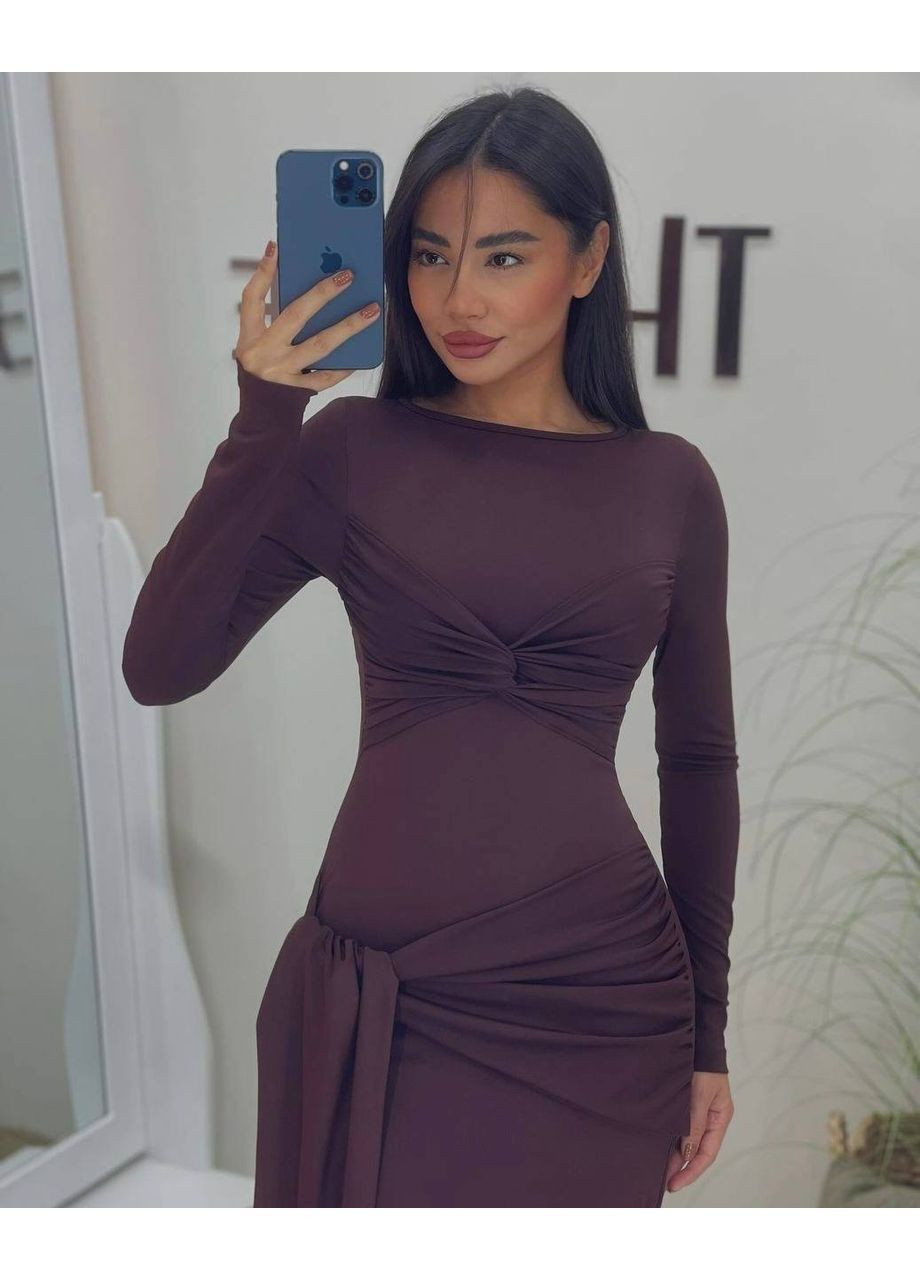 Коричневое праздничный, коктейльное, вечернее женское элегантное платье силуэтная Avanti однотонное