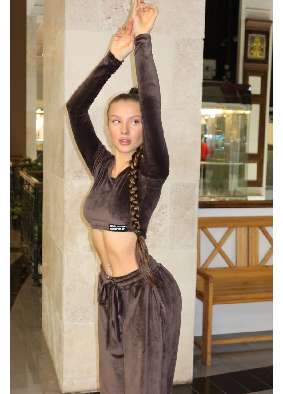 Жіночий велюровий костюм (лонгслів + палаццо) queensleep_7km 1617 BL (350199227)