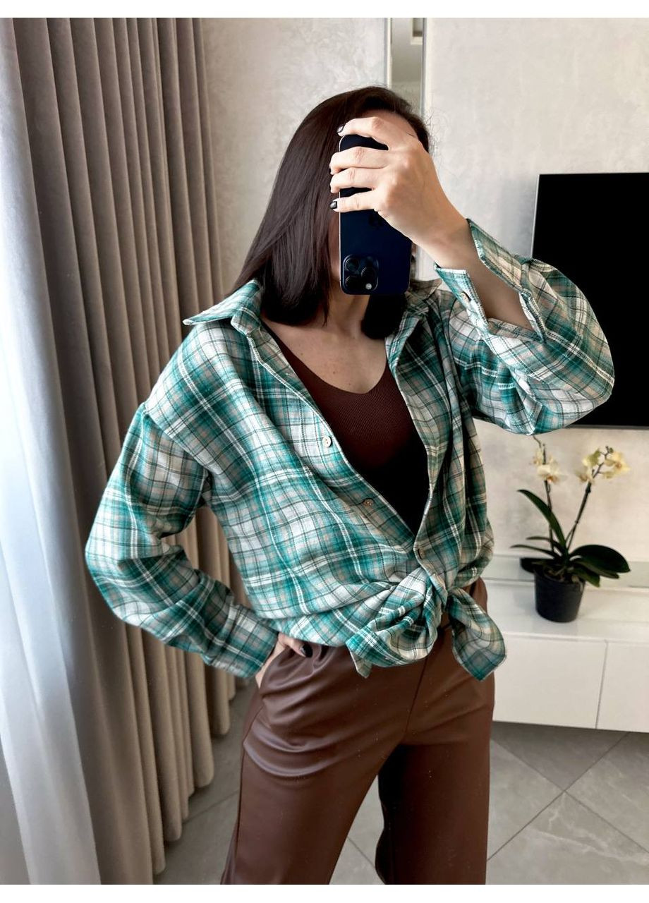 Зеленая повседневный, кэжуал рубашка в клетку Style Point с длинным рукавом