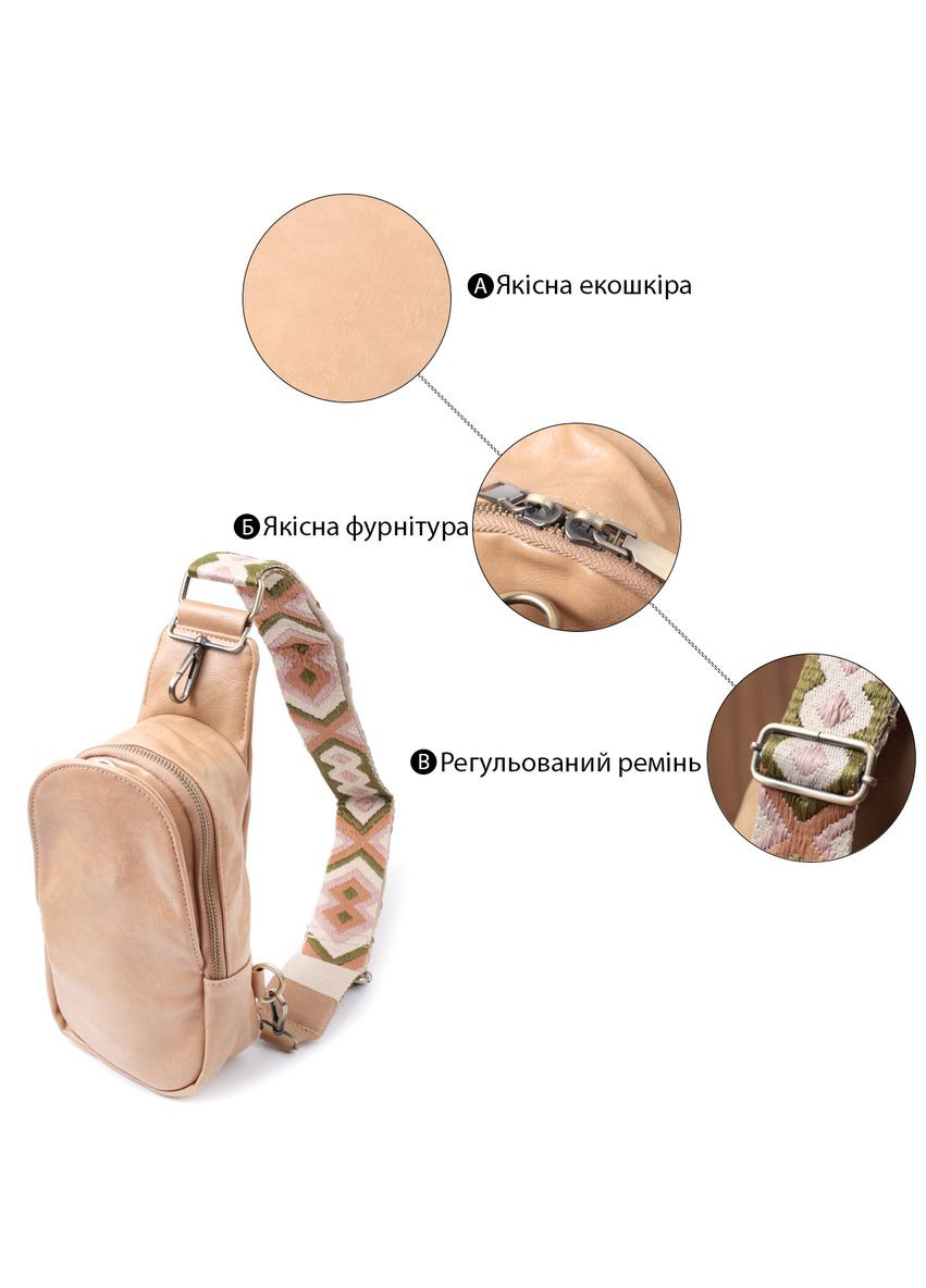 Сумка через плече жіноча з екошкіри з регульованим ремінцем Vintage світло-коричнева (sku_22790) No Brand (329853527)