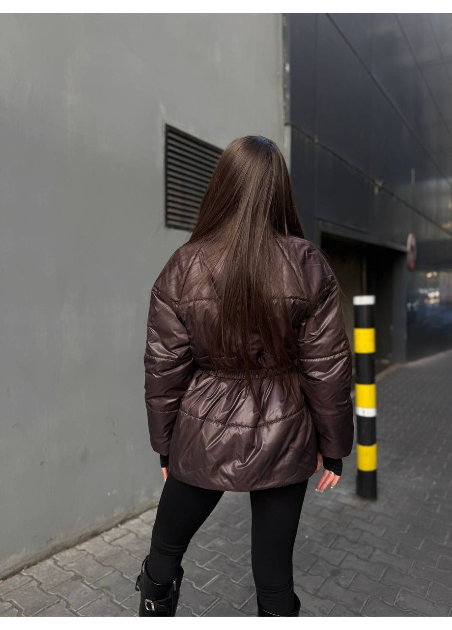 Коричневая женская куртка-кимоно утепленная нко-пухом шоколад No Brand