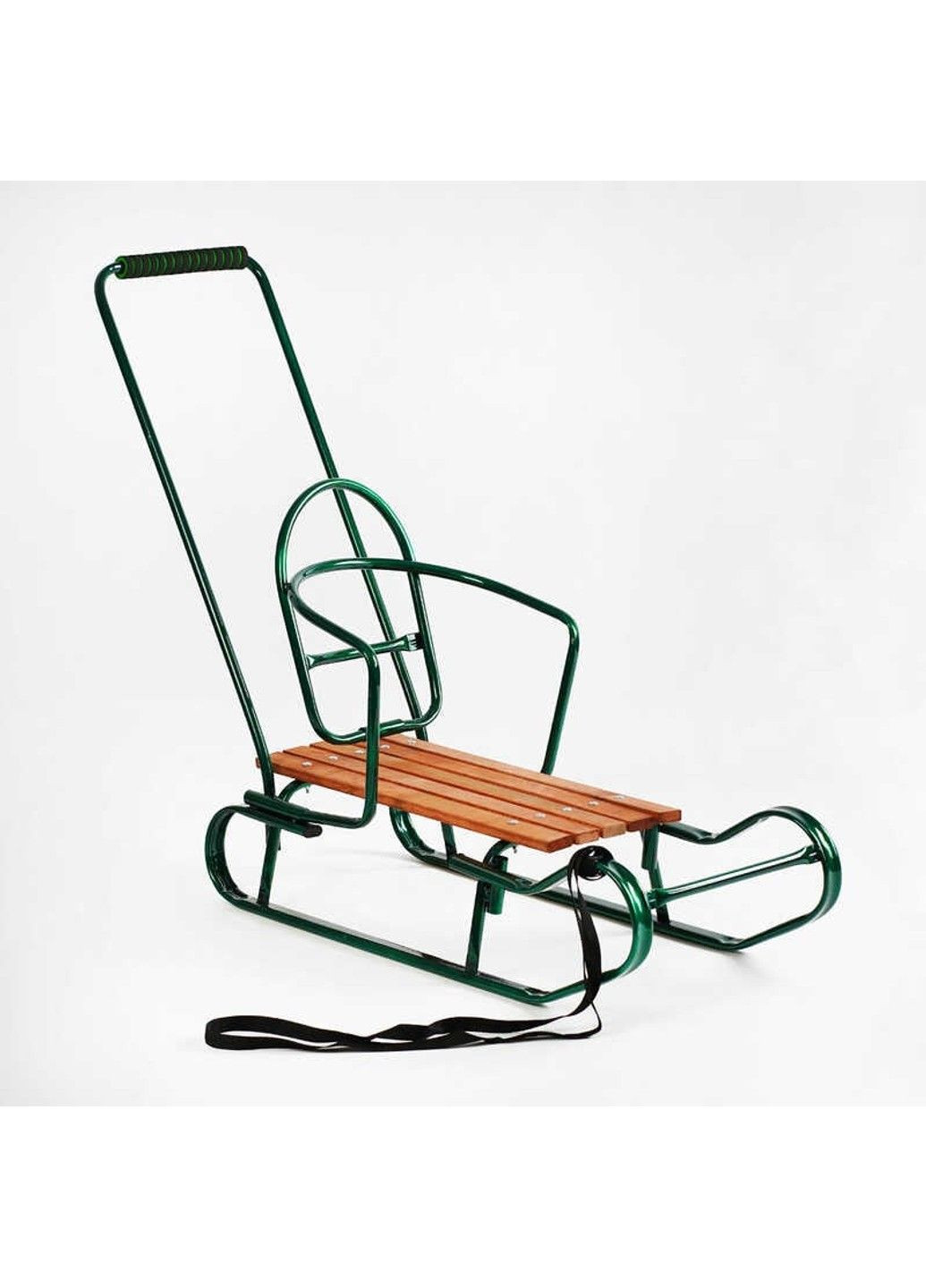 Санки "Королівські" 24903 плоскі полозья, з ручкою, колір зелений (1) No Brand (305824490)