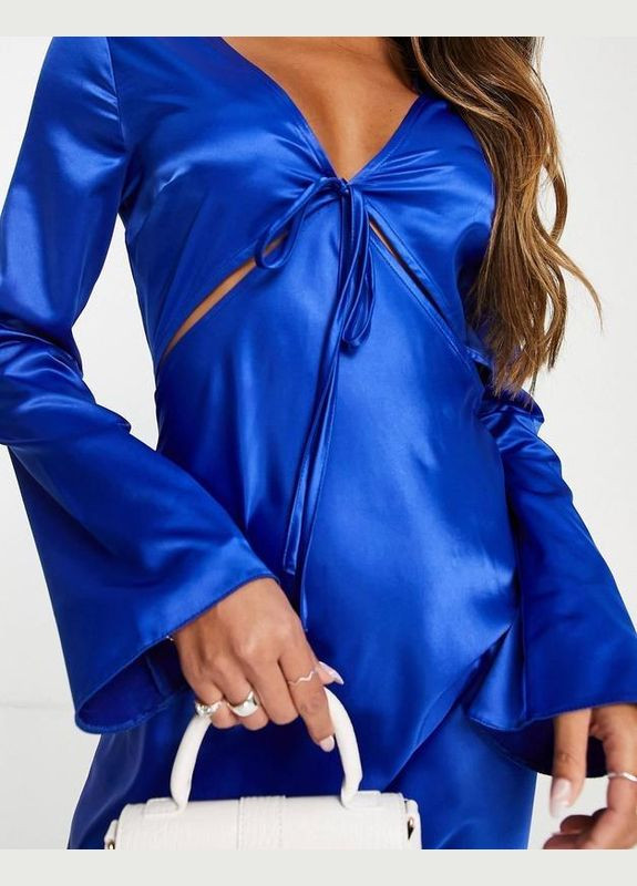 Синя сукня міді атласна комбінація Topshop