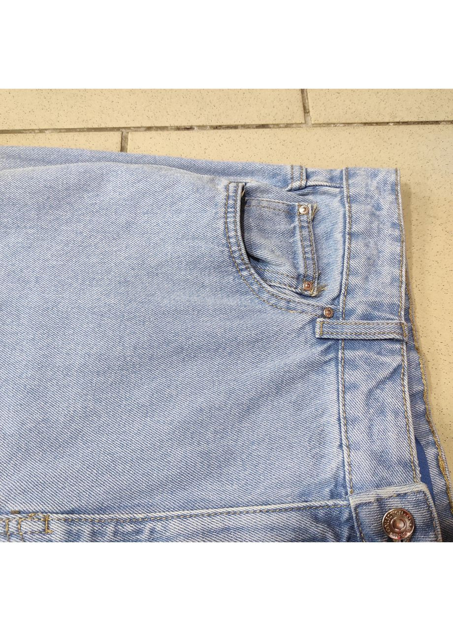 Джинсы женские прямые с белыми цветами хлопок 42 голубые No Brand - (363053986)