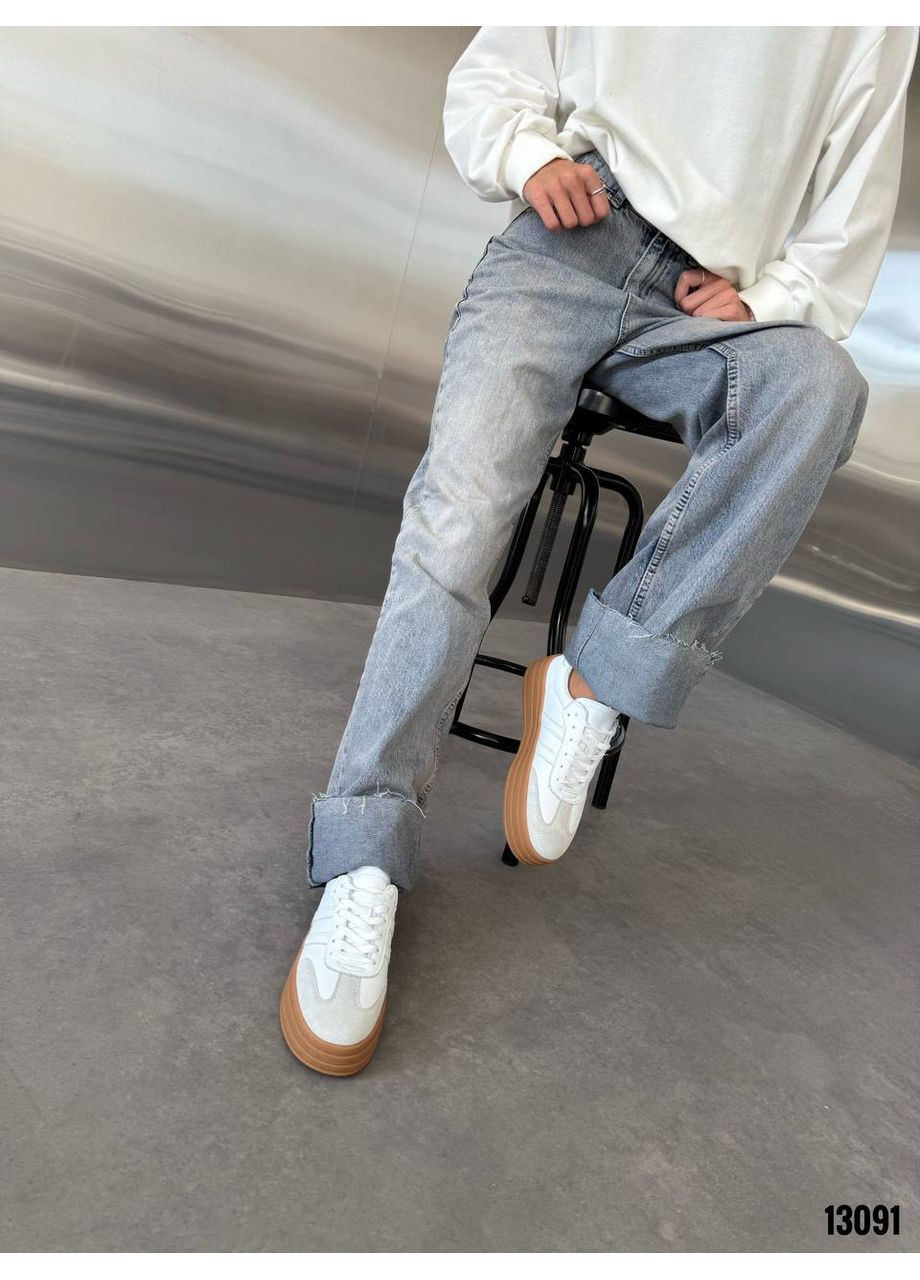 Білі кеди жіночі шкіряні з замшею, комбіновані No Brand