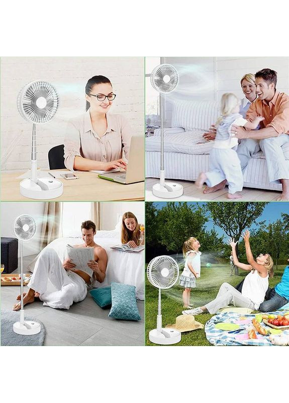 Акумуляторний портативний вентилятор складаний телескопічний безшумний настільний підлоговий на ніжці White (K4718) No Brand (360531877)