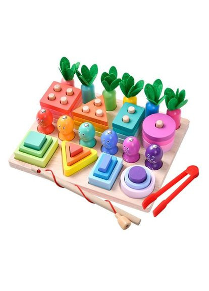 Детская деревянная игрушка "4 в 1" C15001 рыбалка, вкладыши Bambi (364847830)