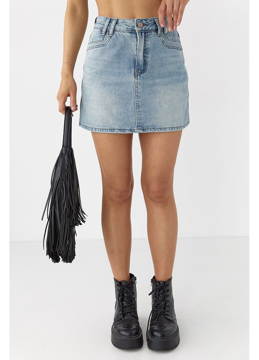 Голубая повседневная однотонная джинсовая мини-юбка Lurex