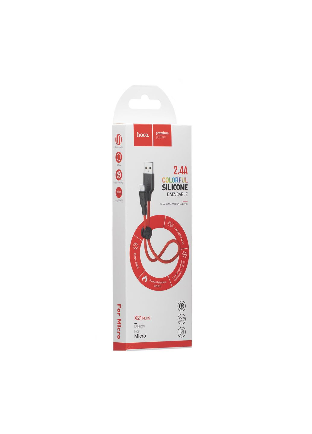 Кабель USB X21 Plus Silicone Micro 0.25m Чорно-Червоний Hoco (338223763)