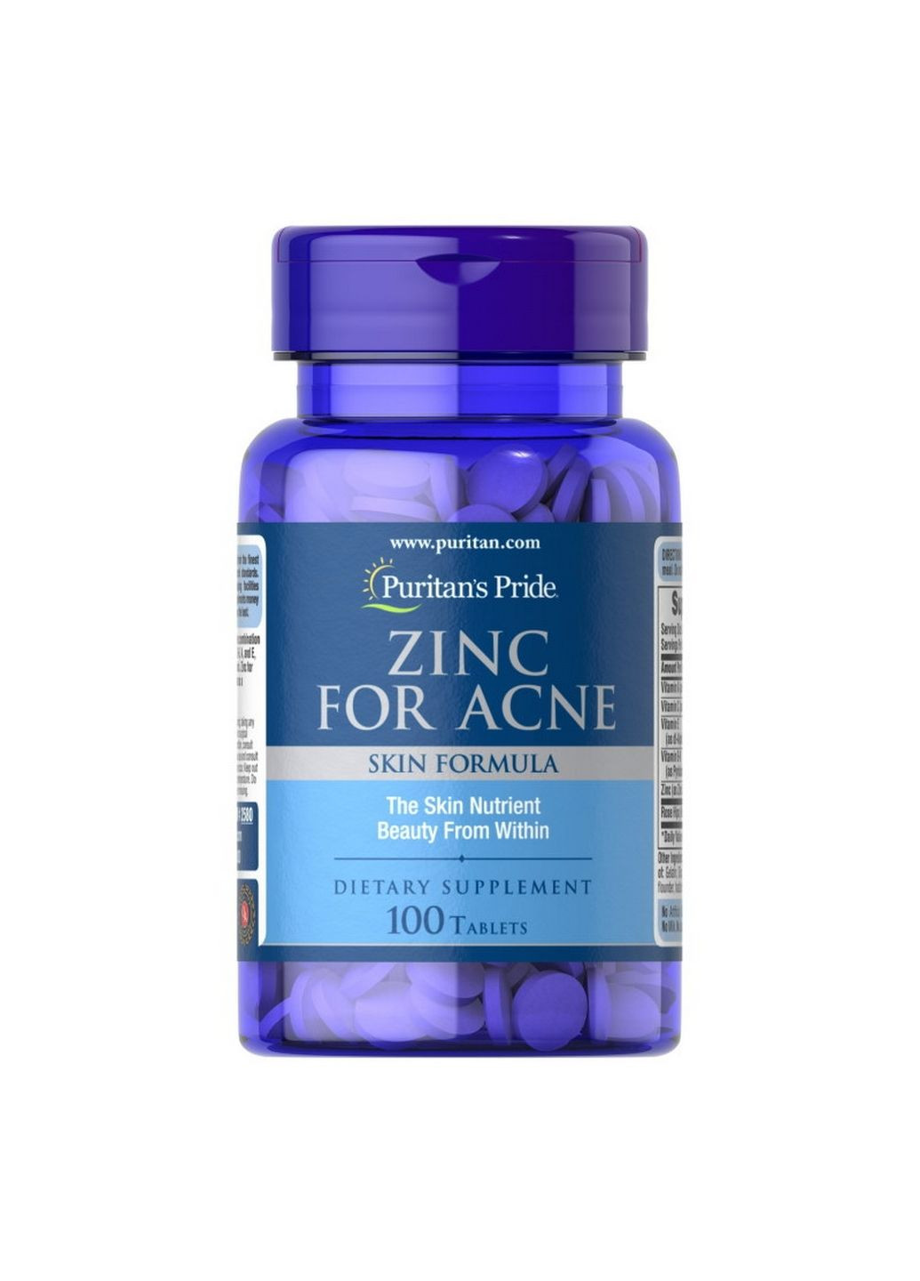Вітаміни та мінерали Zinc for Acne, 100 таблеток Puritans Pride (293481825)