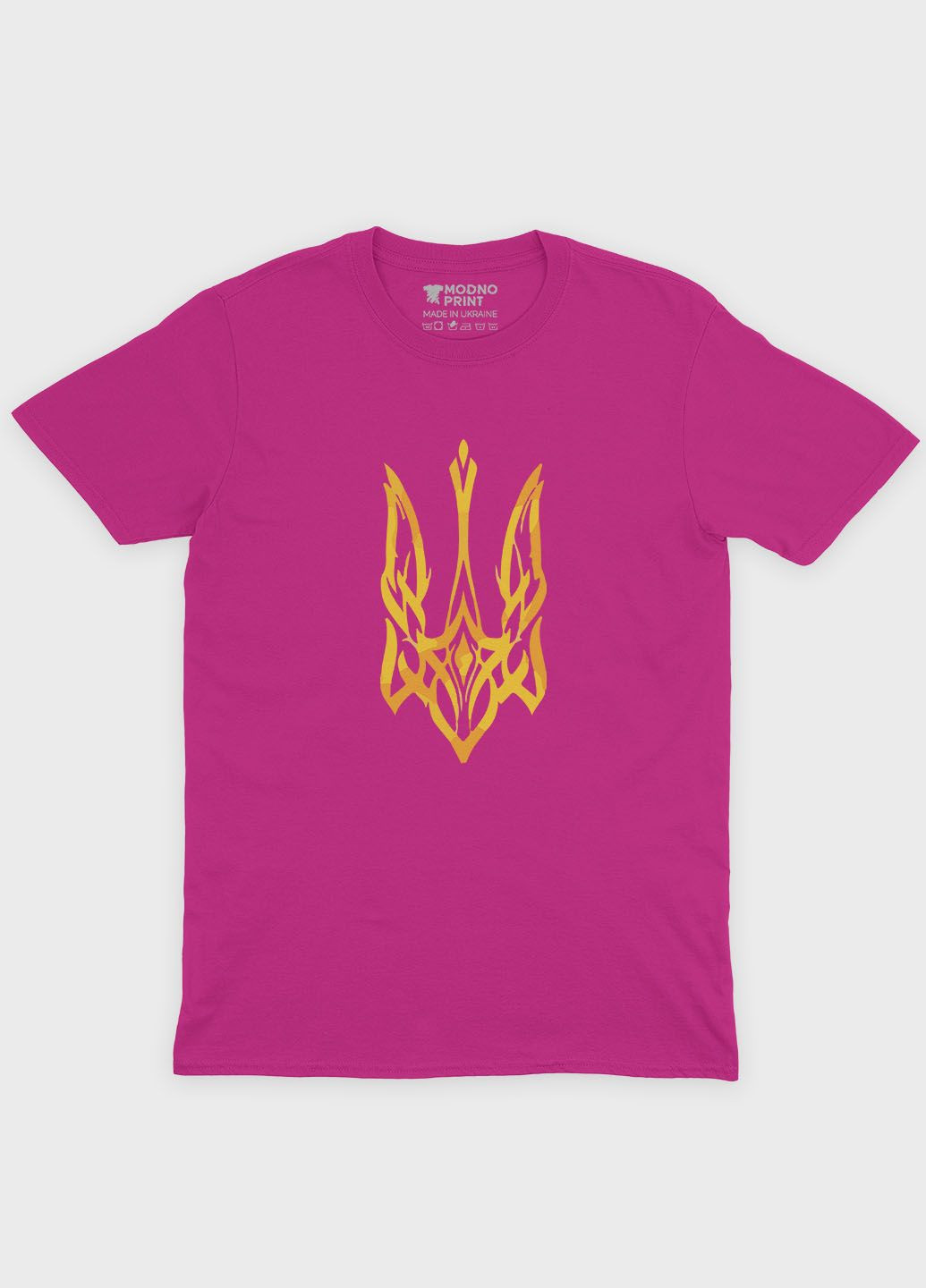 Розовая демисезонная футболка для мальчика с патриотическим принтом гербтризуб (ts001-1-fuxj-005-1-012) Modno