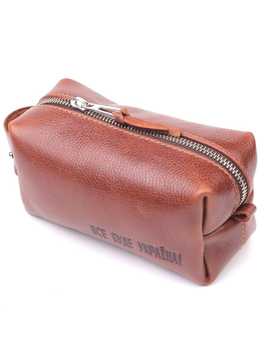 Компактна косметичка чоловіча з гладкої шкіри на блискавці світло-коричнева 16763 Grande Pelle (362418398)