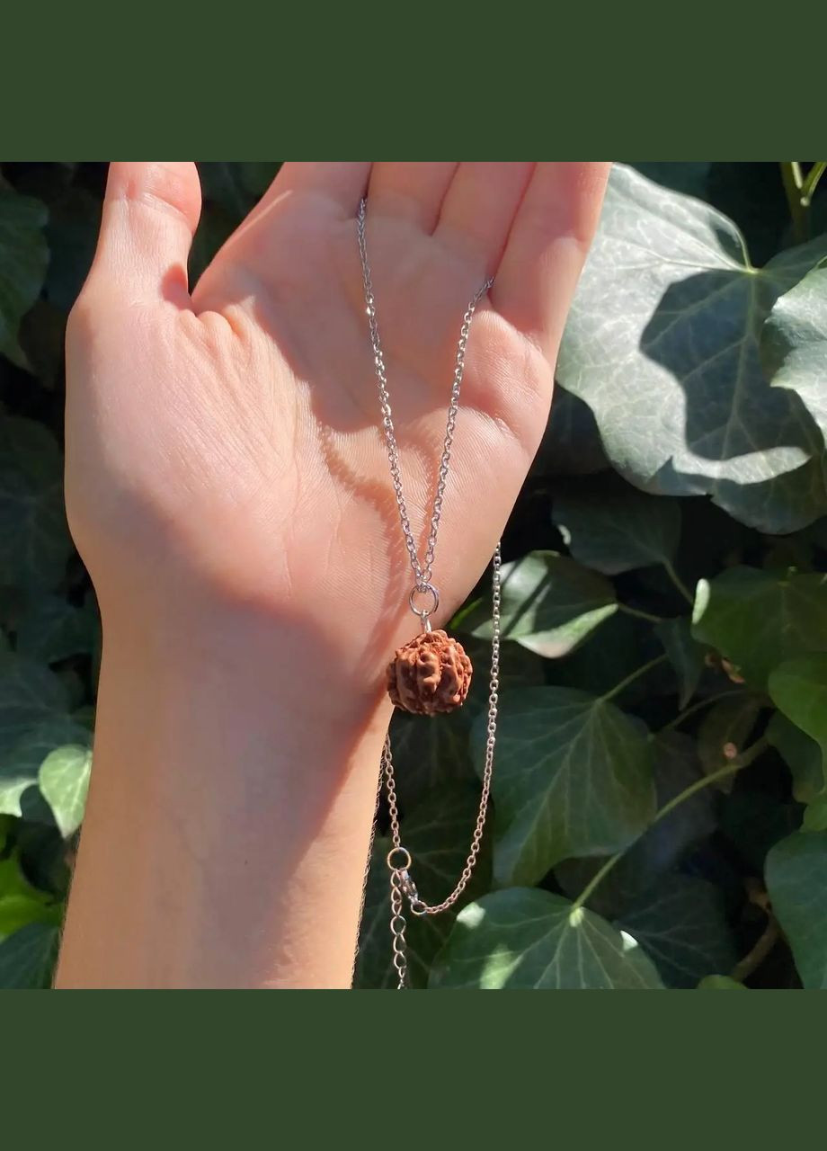 Кулон из ягоды священного дерева Рудракши, d-12мм, фур-ра нержавеющая сталь, цепочка 50-55см No Brand підвіска (301425222)