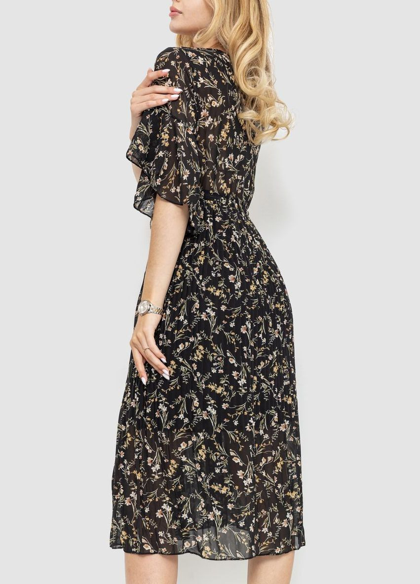 Комбинированное платье шифоновое, цвет черно-бежевый, Ager