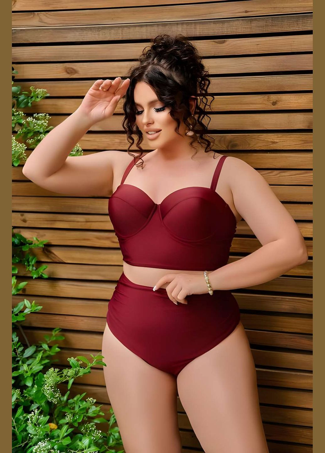 Бордовый летний женский черный раздельный купальник с чашками, чашечками 3хл. No Brand