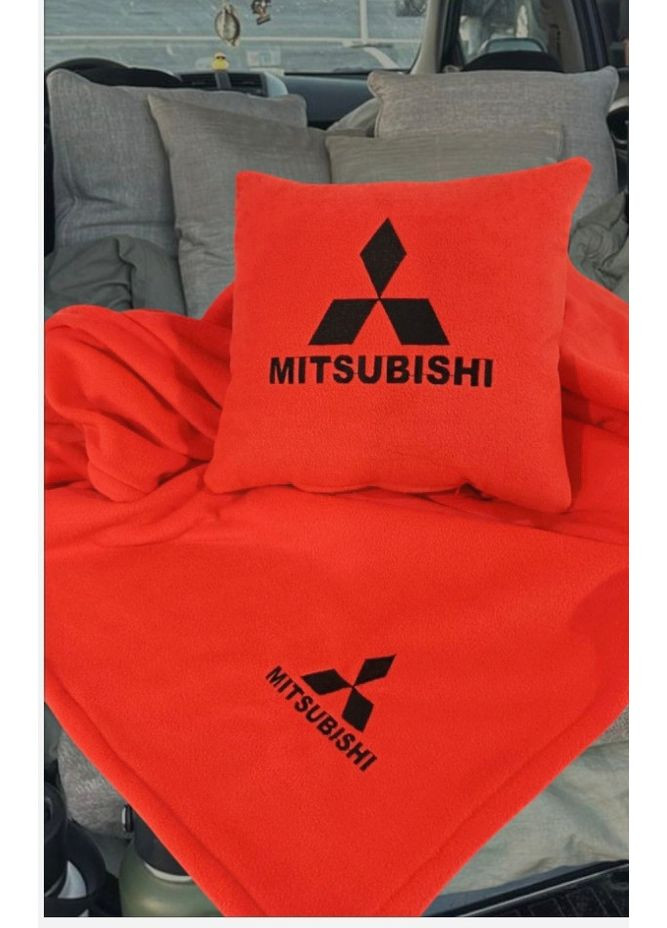 Плед и подушка с вышивкой логотипа "Mitsubishi" цвет флиса No Brand (369717243)