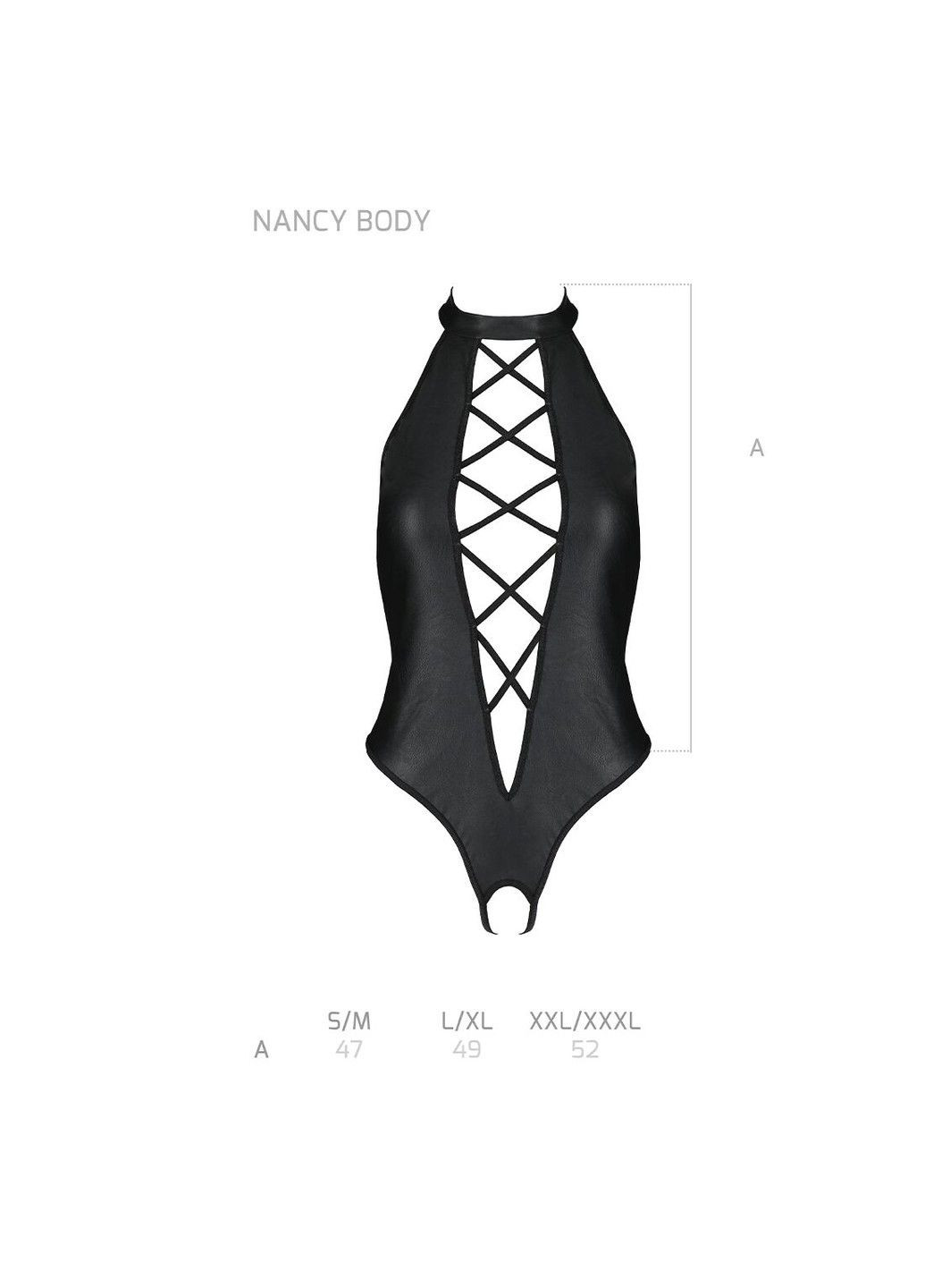 Боди из экокожи — Nancy Body Black, с имитацией шнуровки и открытым промежностью Passion (334305571)