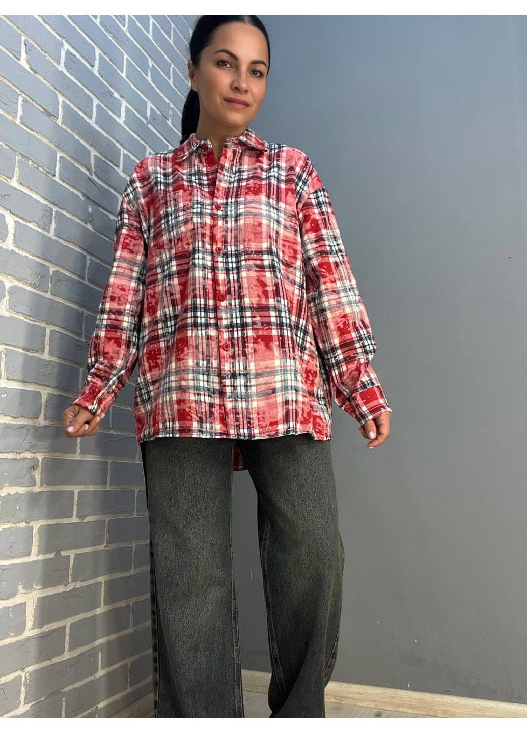 Сорочка жіноча A-N 2775 картата варена в клітинку оверсайз коттон No Brand (304773614)