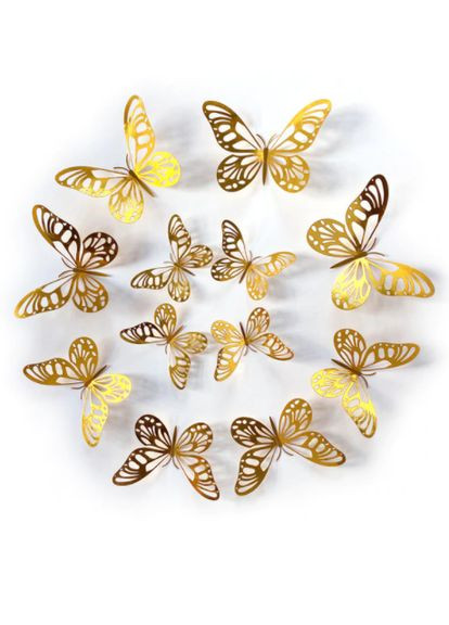 3D зеркальные наклейки бабочки 12шт Золотые F Gold No Brand (324271531)