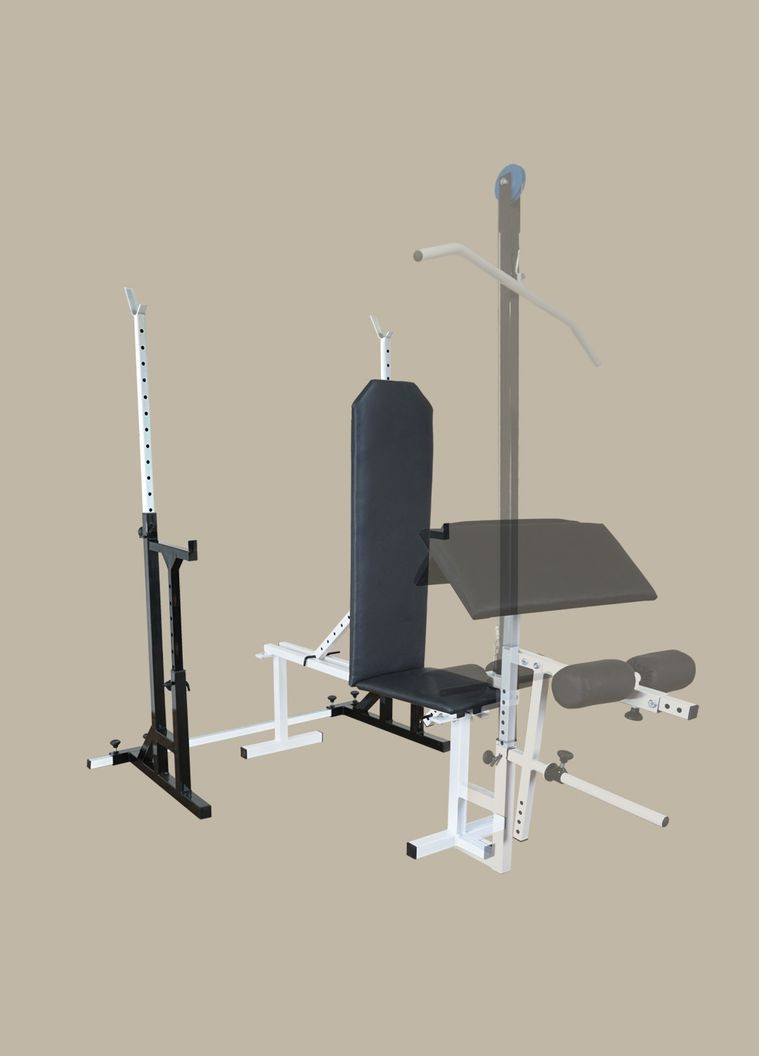 Комплект: лавка, стійки з страховкою, штанга пряма та з W-подібним грифом + гантелі | 90 кг No Brand (326596806)