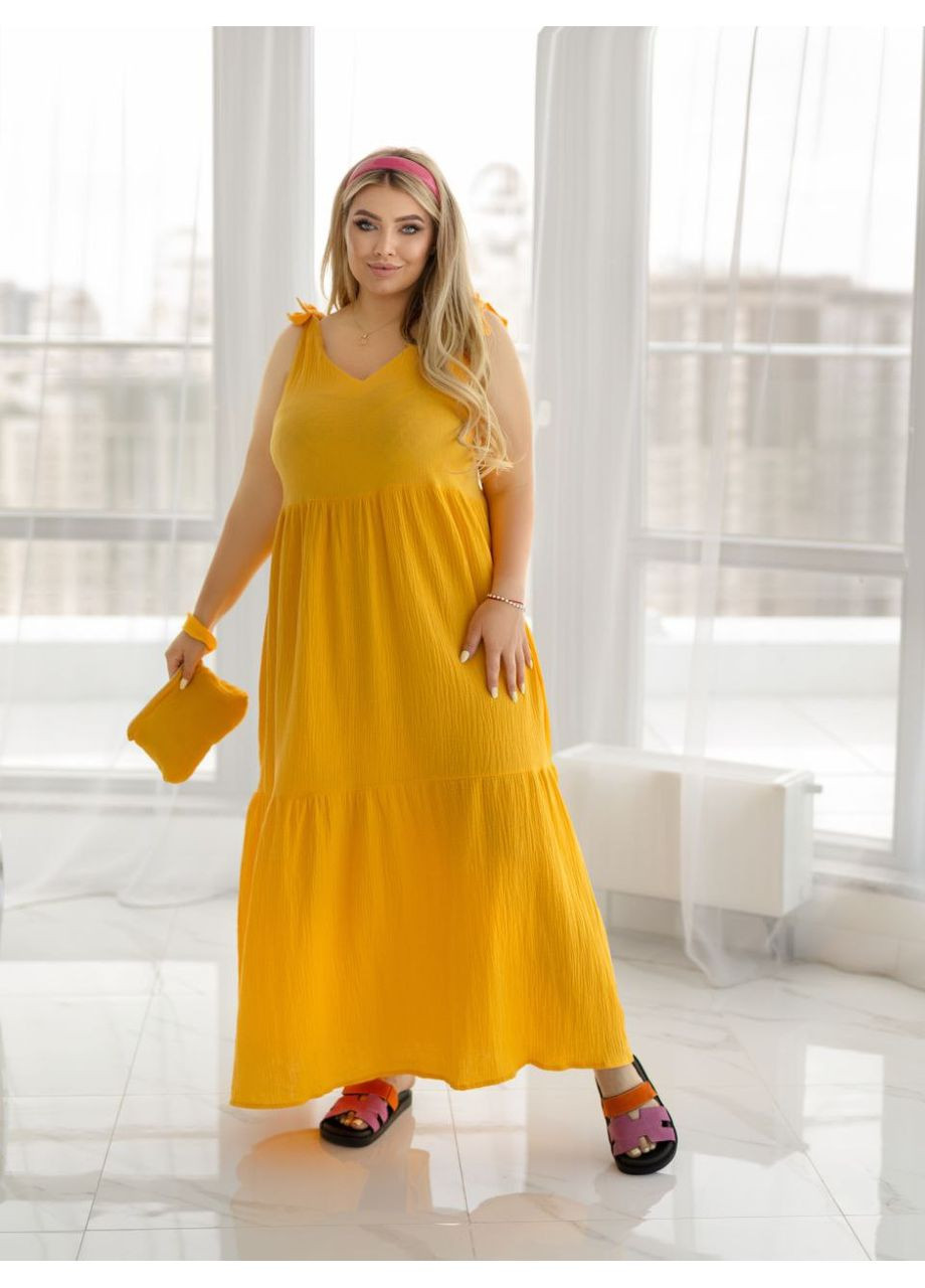 Горчичное повседневный платье женское а-силуэт Україна однотонное