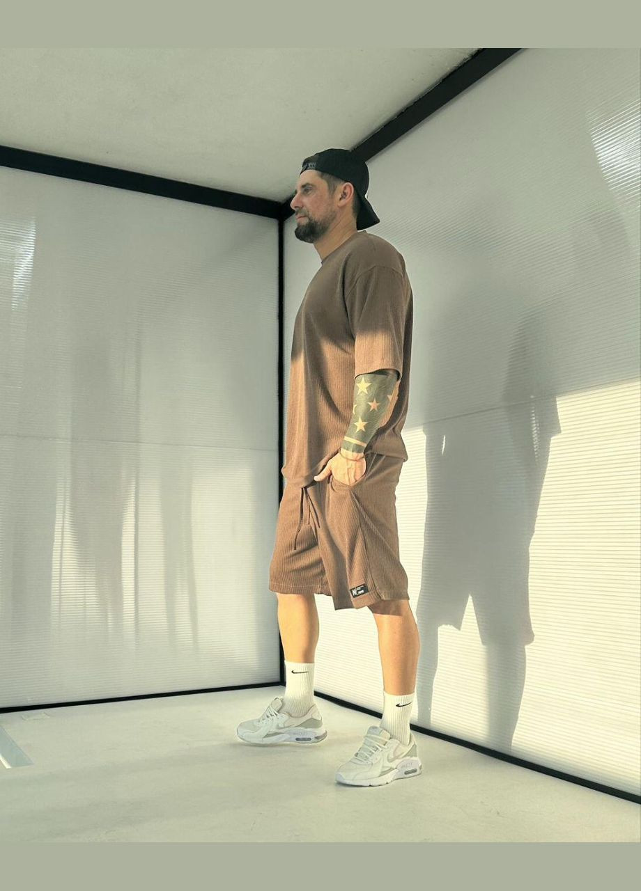 Темно-коричневый летний костюм мужской - двойка, шорты + футболка с шортами JUGO NN_brand № 2059