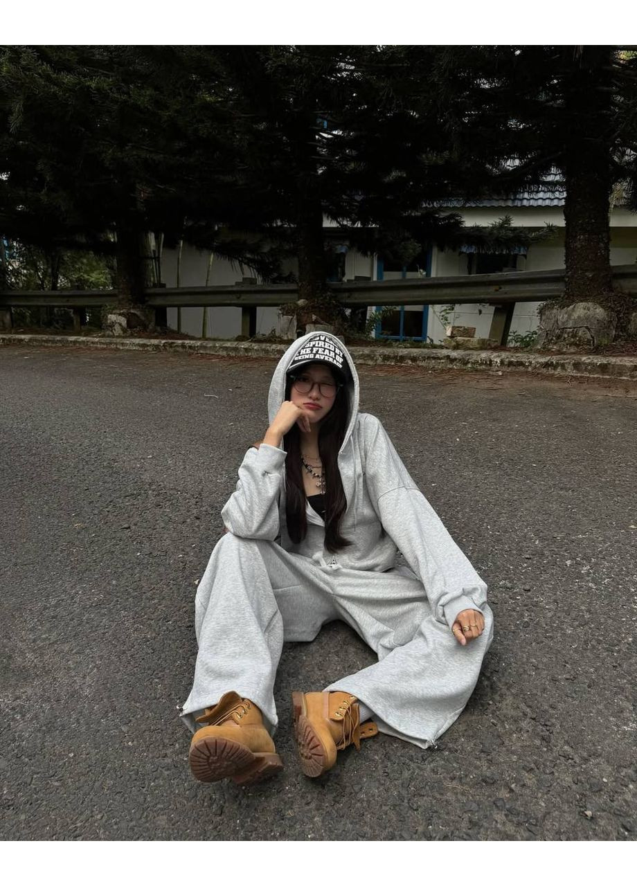 Серый оверсайз костюм с 3D накатом No Brand 056 (353307106)