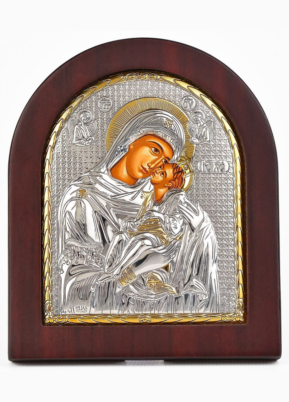 Икона Сладкое Лобзание Божией Матери 11х13см в серебряном окладе с позолотой Silver Axion (265446295)