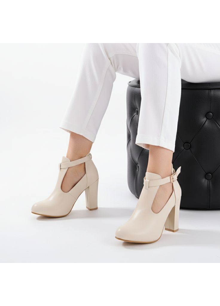 Seven Женские кожаные ботильйоны на каблуке 1744 Бежевые бежевый з искусственная кожа, — демисезон (368147786)